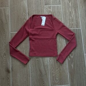 Women's Ribbed Square Neck Top - Red